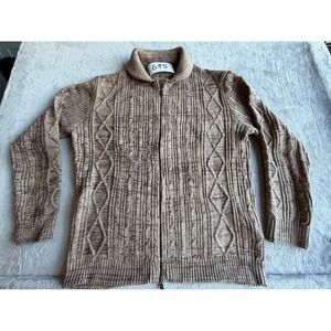 Unbranded Cardigan Sweater Mens Large Brown Cable Knit Full Zip Shawl